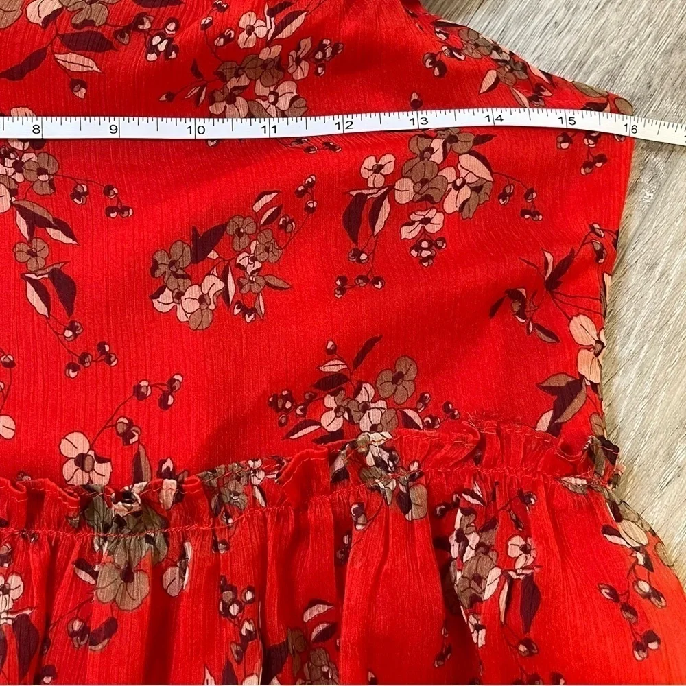 ZARA Red Floral Off The Shoulder Ruffled Tiered Chiffon Midi Dress Size XS - Picture 12 of 17